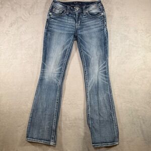 Miss Me Tailored Bootcut Jeans Mid Rise Blue Embroidered E9387SBR Size 29